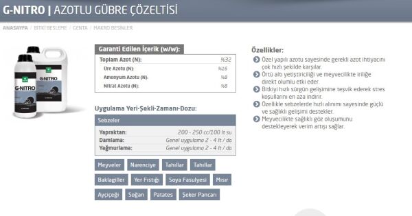 G-Nitro  %32 Azotlu Gübre Çözeltisi (20 Lt)