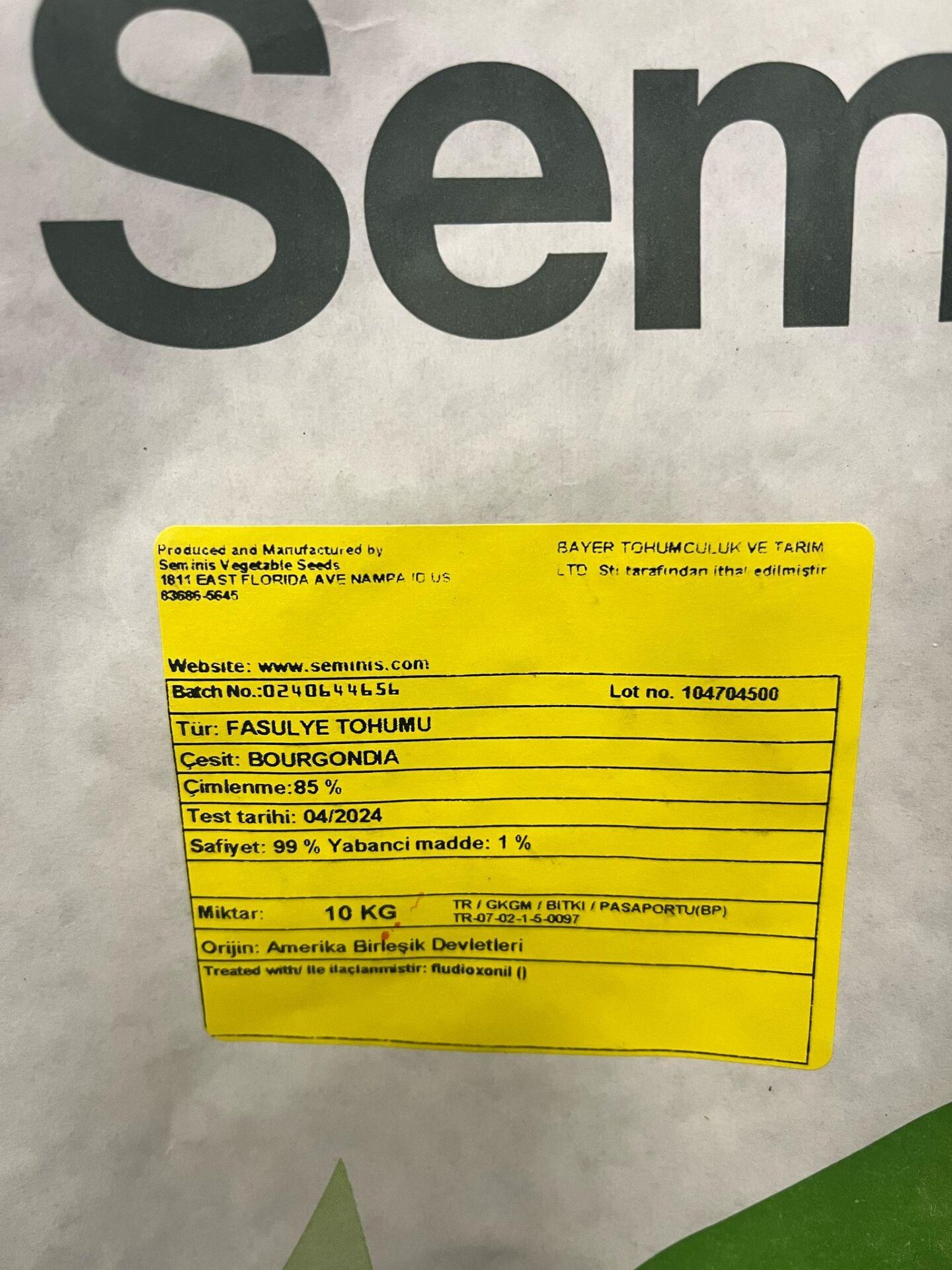 Bourgondia Fasulye Tohumu (10 Kg) Seminis