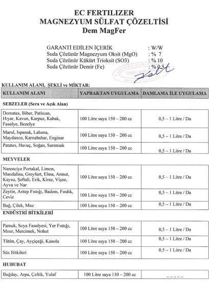 Sararmaya Kesin Çözüm Magnezyum+Demir Dem MagFer  (5 Litre) Sıvı