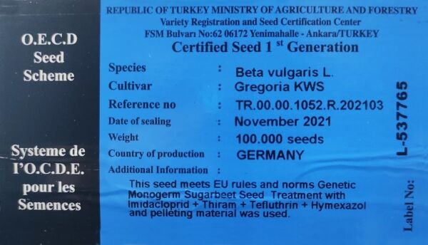 KWS GREGORİA ŞEKER PANCARI TOHUMU (1 Ünite)
