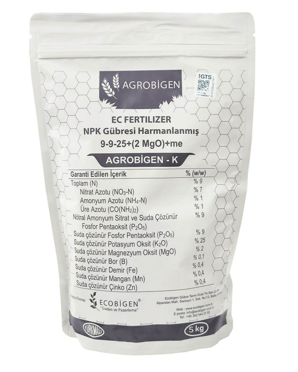 Potasyumlu NPK Gübresi 9-9-25+(2 MgO)+Me (5 Kg) AGROBİGEN