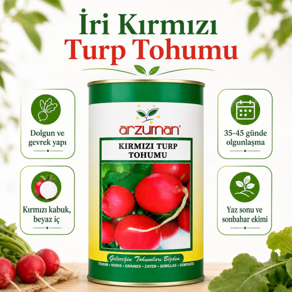 Arzuman Kırmızı İnci turp tohumu bilgi panelli Instagram reklam görseli
